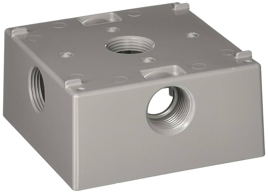2-Gang Weatherproof Box, Five 3/4 in. Threaded Outlets, Gray